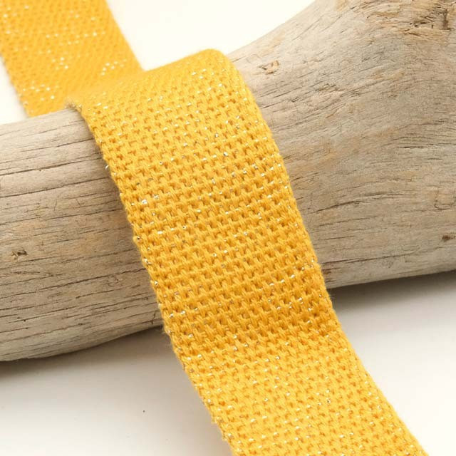 30mm Silver Lurex Cotton Ribbon in Mustard - Maison Klem
